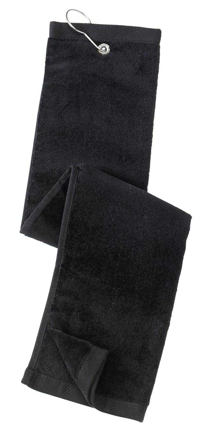 Port Authority TW50 Grommeted Tri-Fold Golf Towel - Black - HIT a Double - 1