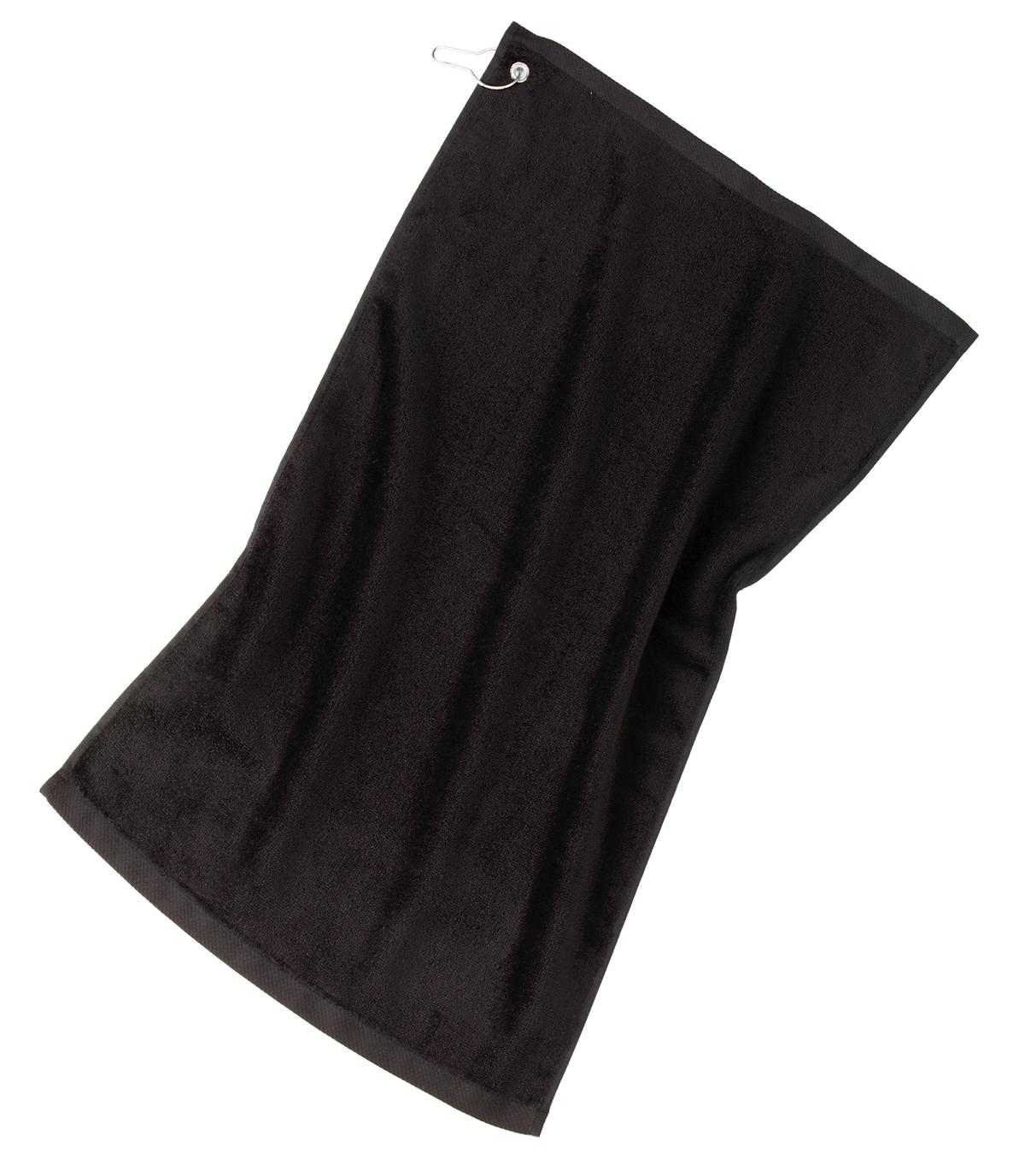 Port Authority TW51 Grommeted Golf Towel - Black - HIT a Double - 1