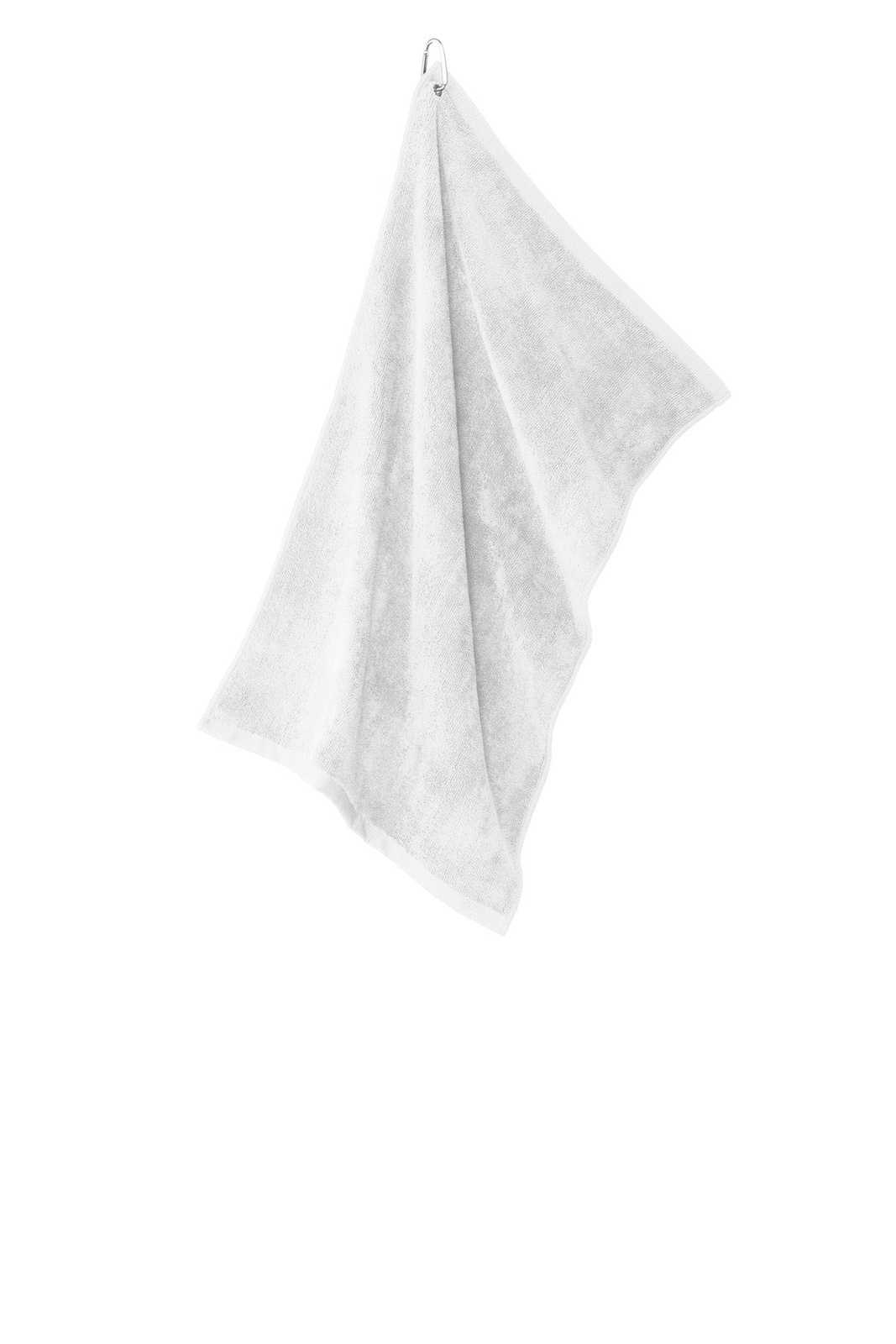 Port Authority TW530 Grommeted Microfiber Golf Towel - White - HIT a Double - 1