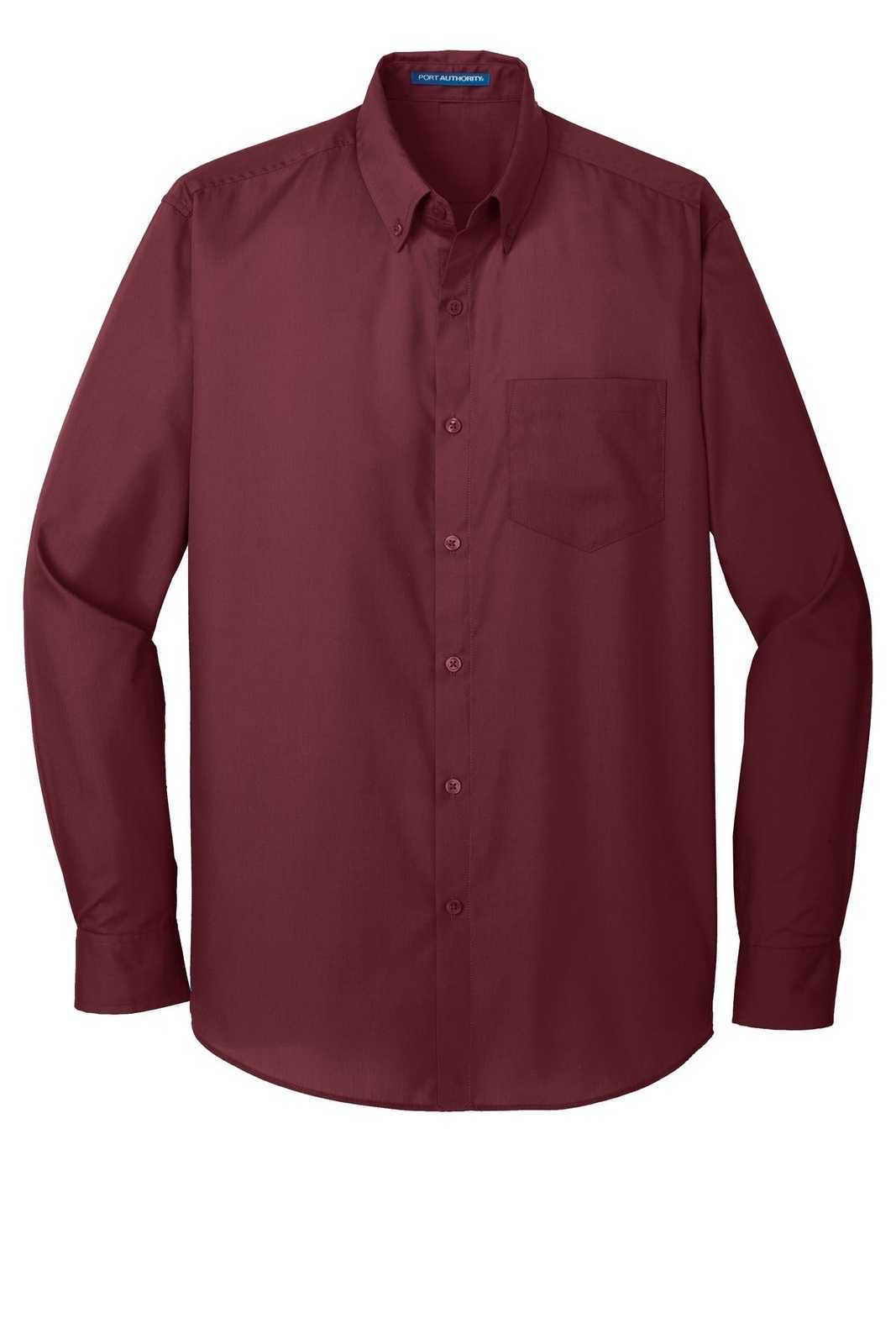Port Authority W100 Long Sleeve Carefree Poplin Shirt - Burgundy - HIT a Double - 5