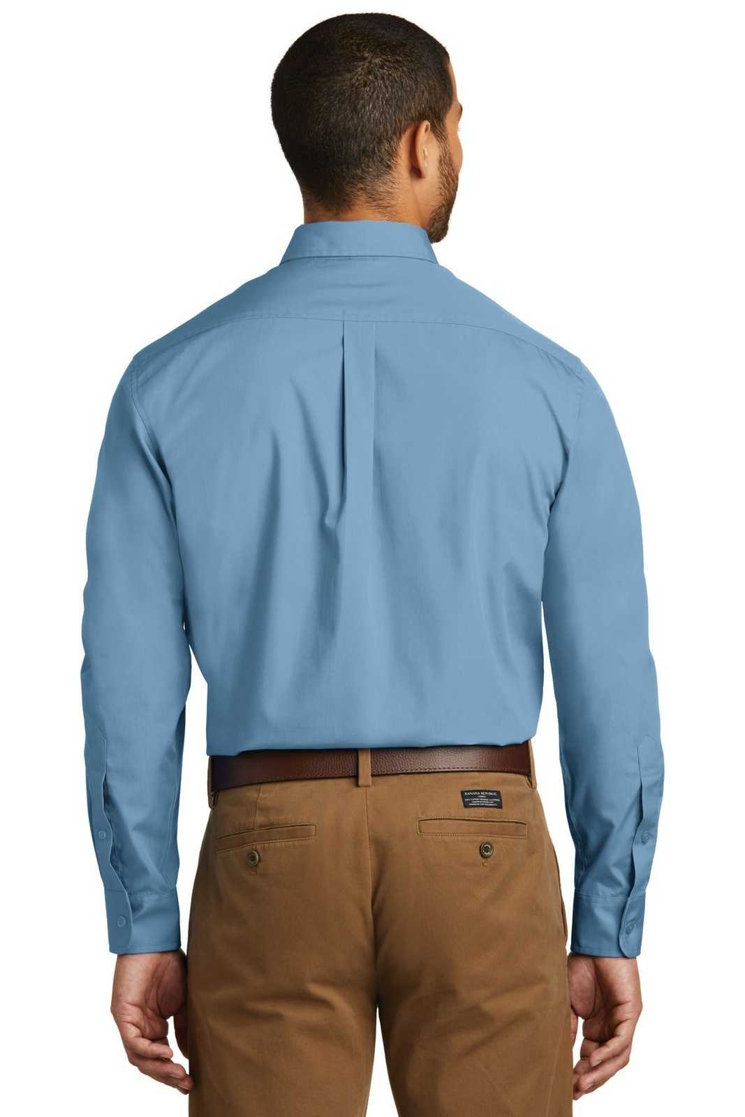 Port Authority W100 Long Sleeve Carefree Poplin Shirt - Carolina Blue - HIT a Double - 2