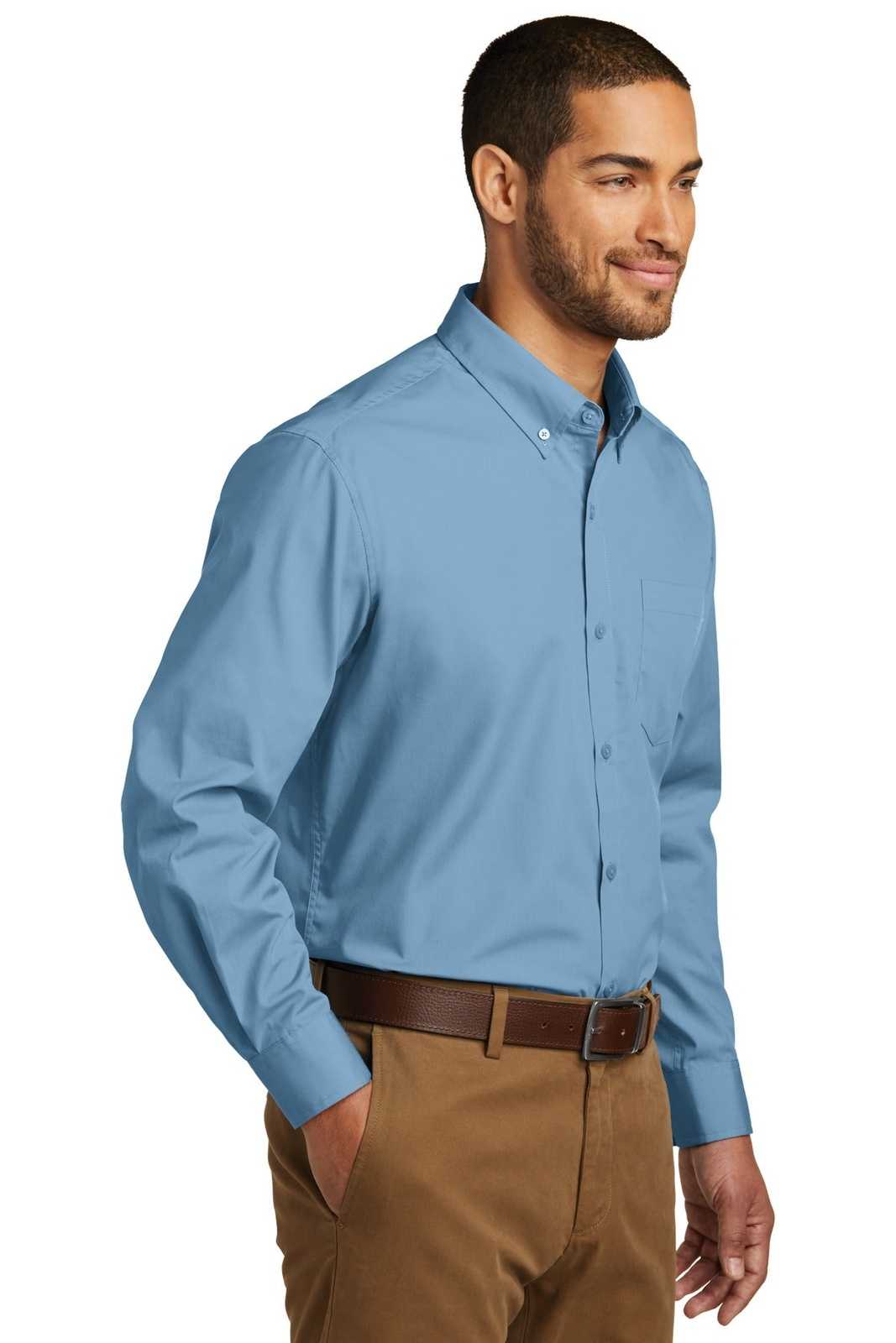 Port Authority W100 Long Sleeve Carefree Poplin Shirt - Carolina Blue - HIT a Double - 4