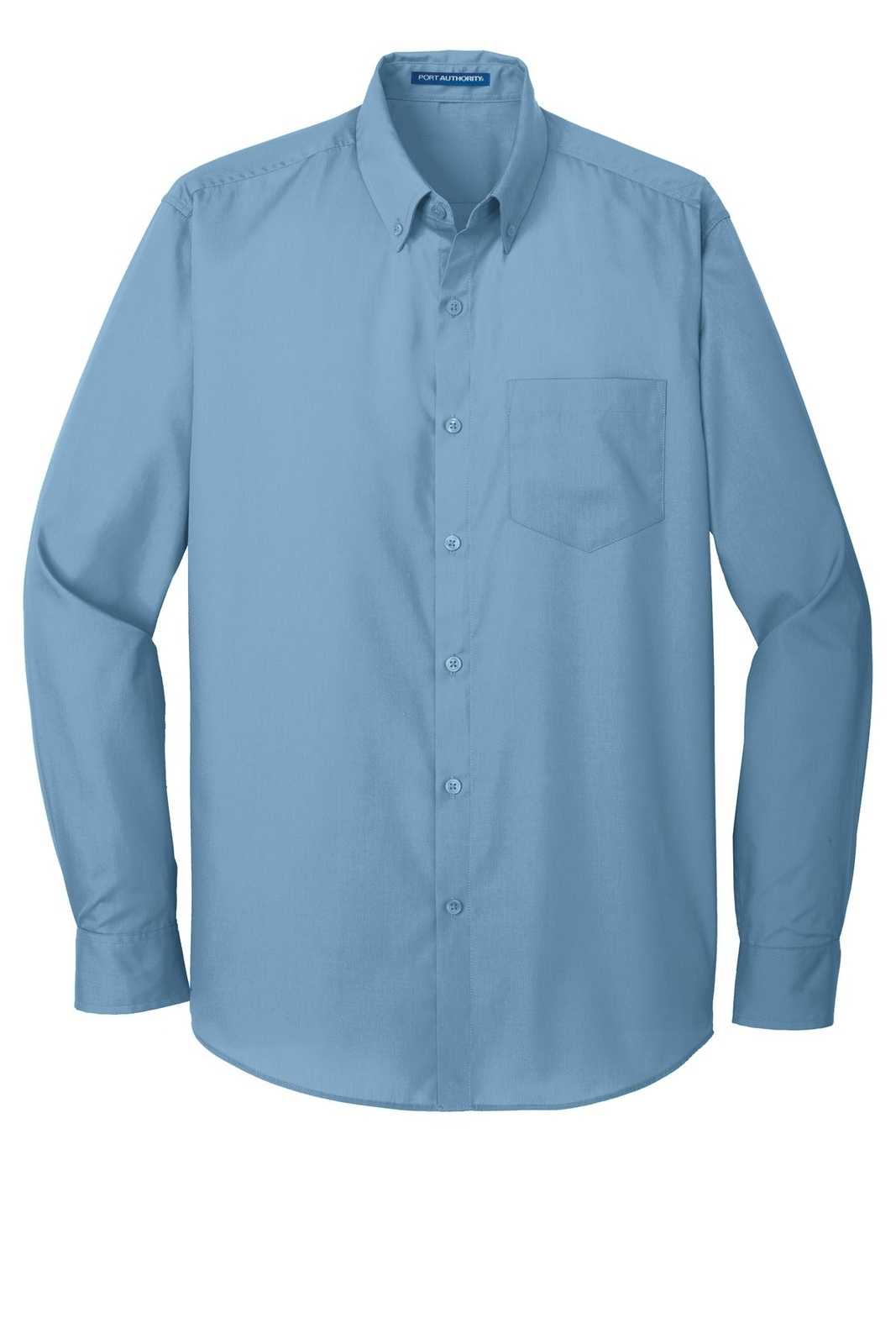 Port Authority W100 Long Sleeve Carefree Poplin Shirt - Carolina Blue - HIT a Double - 5