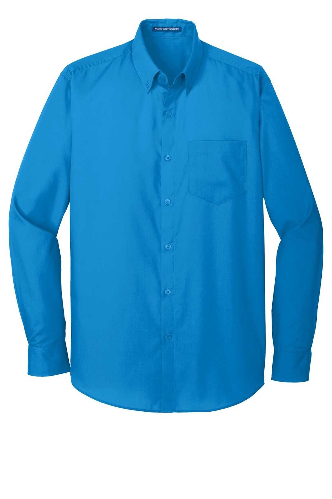 Port Authority W100 Long Sleeve Carefree Poplin Shirt - Coastal Blue - HIT a Double - 5