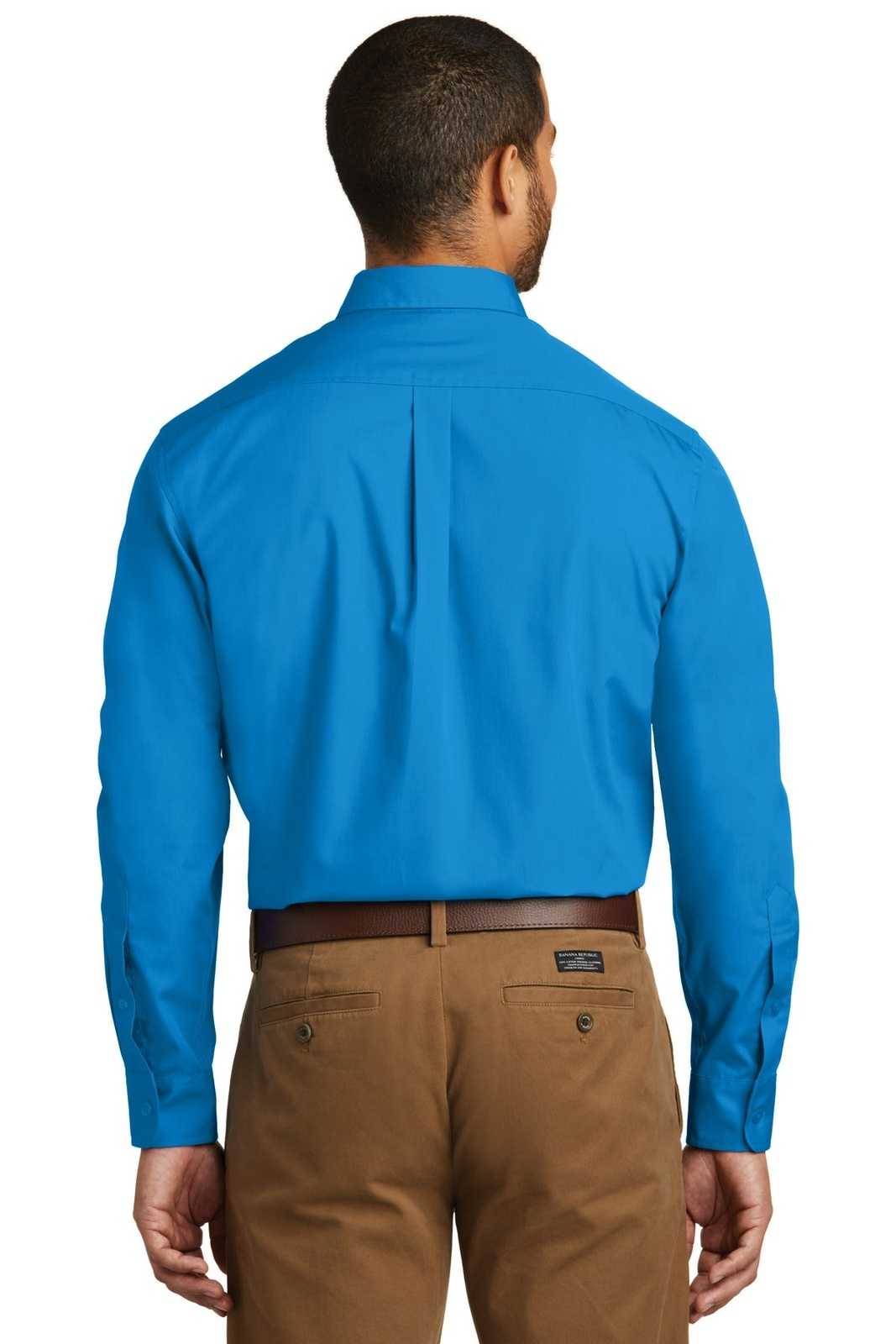 Port Authority W100 Long Sleeve Carefree Poplin Shirt - Coastal Blue - HIT a Double - 2