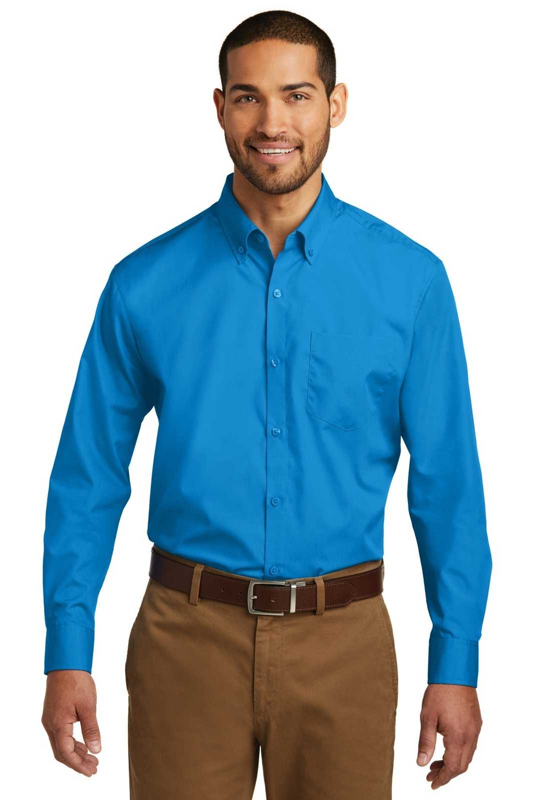 Port Authority W100 Long Sleeve Carefree Poplin Shirt - Coastal Blue - HIT a Double - 1