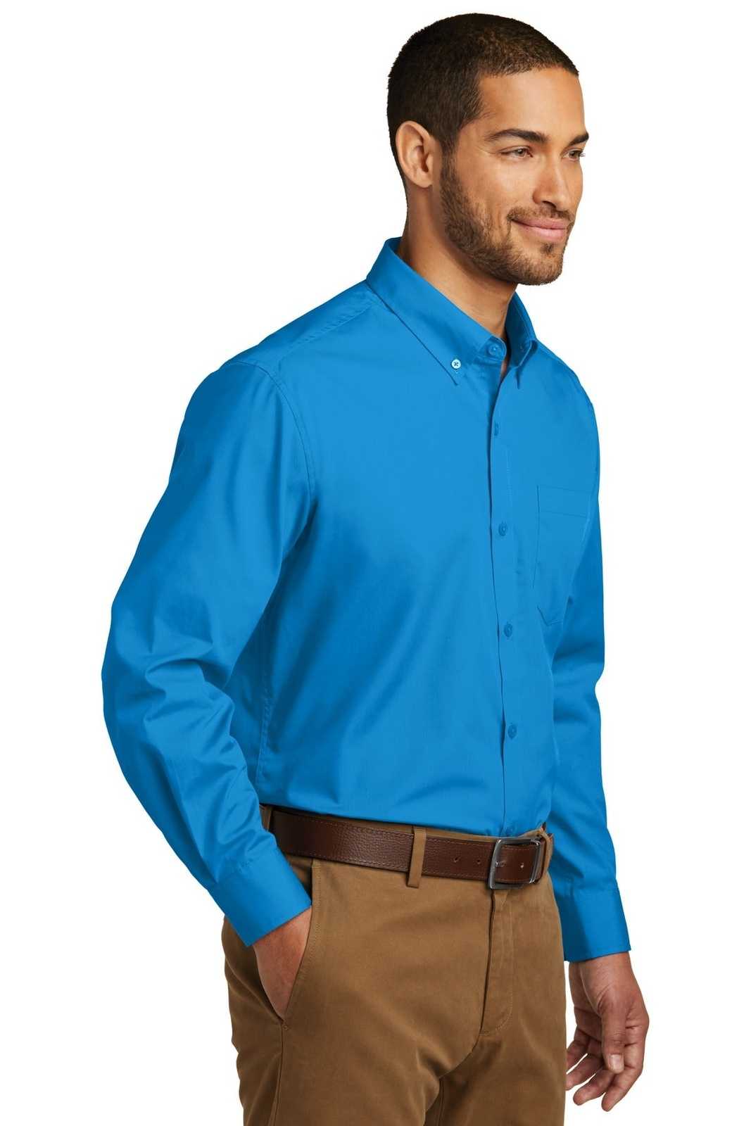 Port Authority W100 Long Sleeve Carefree Poplin Shirt - Coastal Blue - HIT a Double - 4