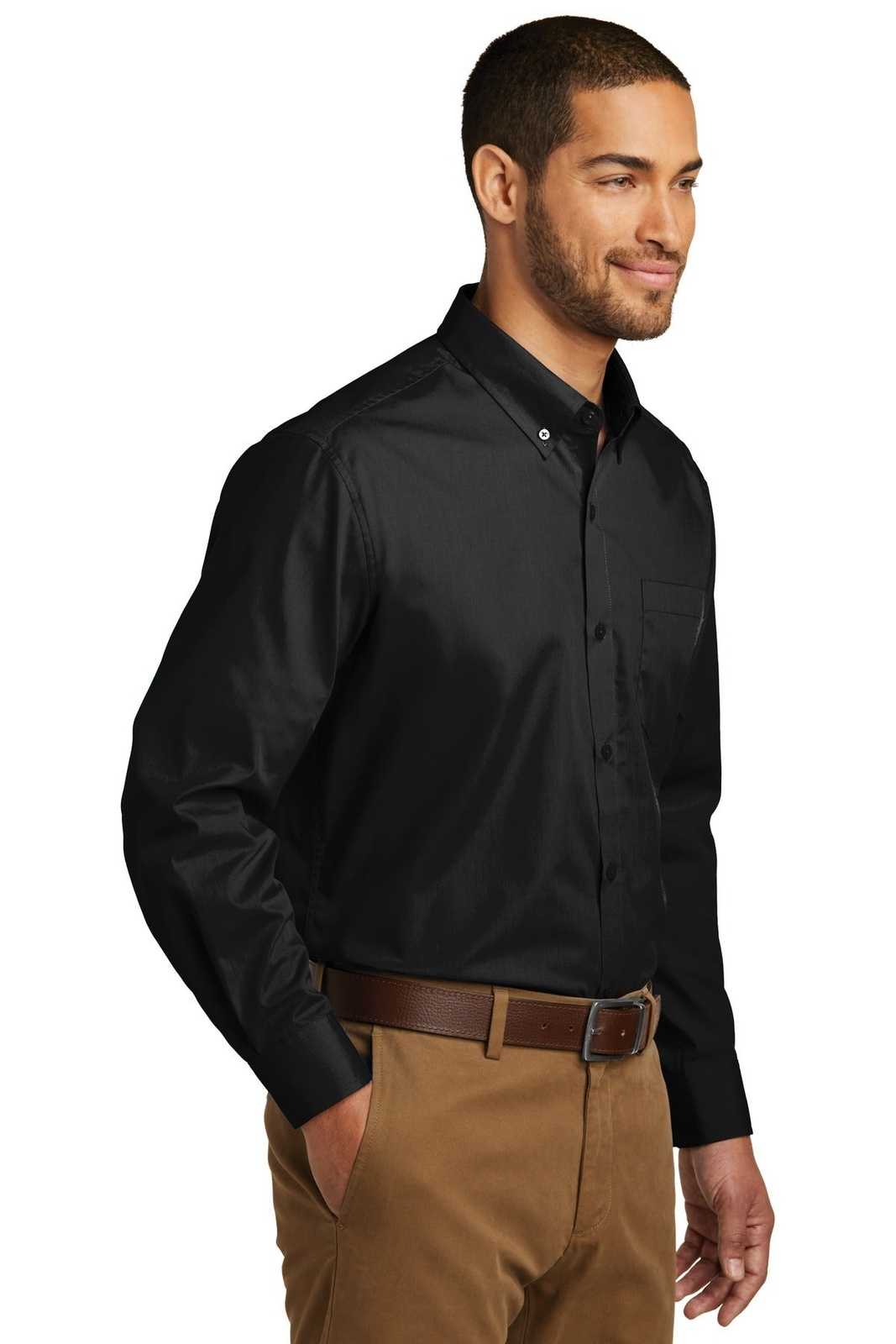 Port Authority W100 Long Sleeve Carefree Poplin Shirt - Deep Black - HIT a Double - 4
