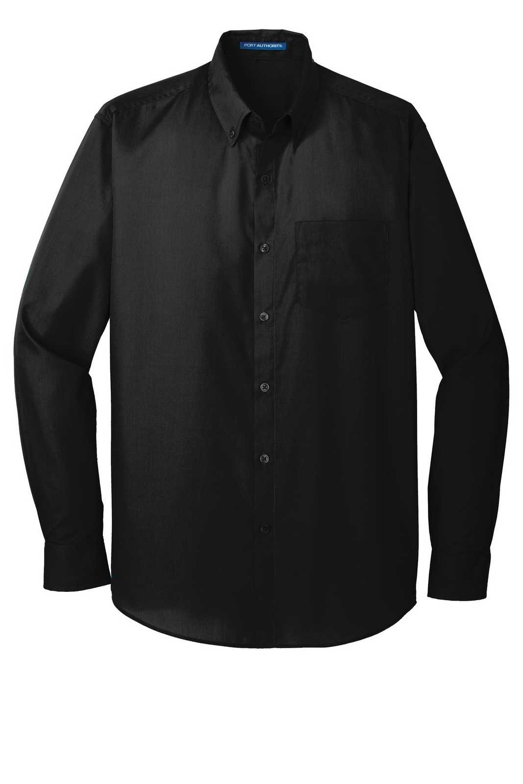 Port Authority W100 Long Sleeve Carefree Poplin Shirt - Deep Black - HIT a Double - 5