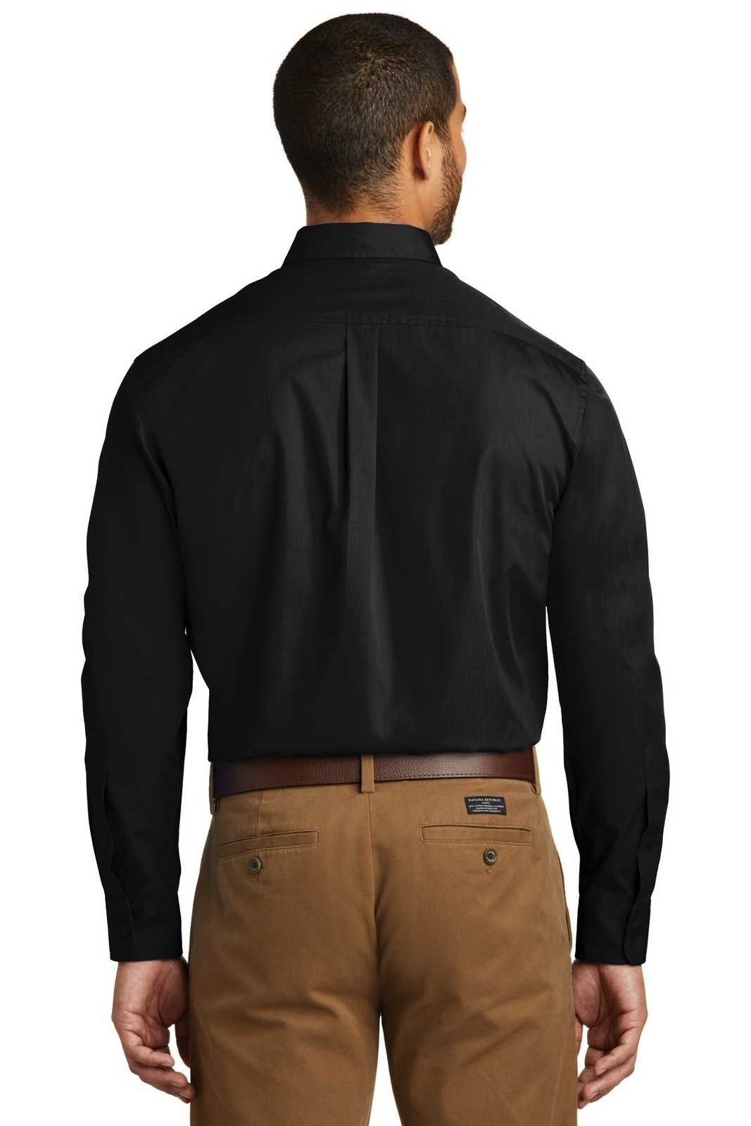 Port Authority W100 Long Sleeve Carefree Poplin Shirt - Deep Black - HIT a Double - 1
