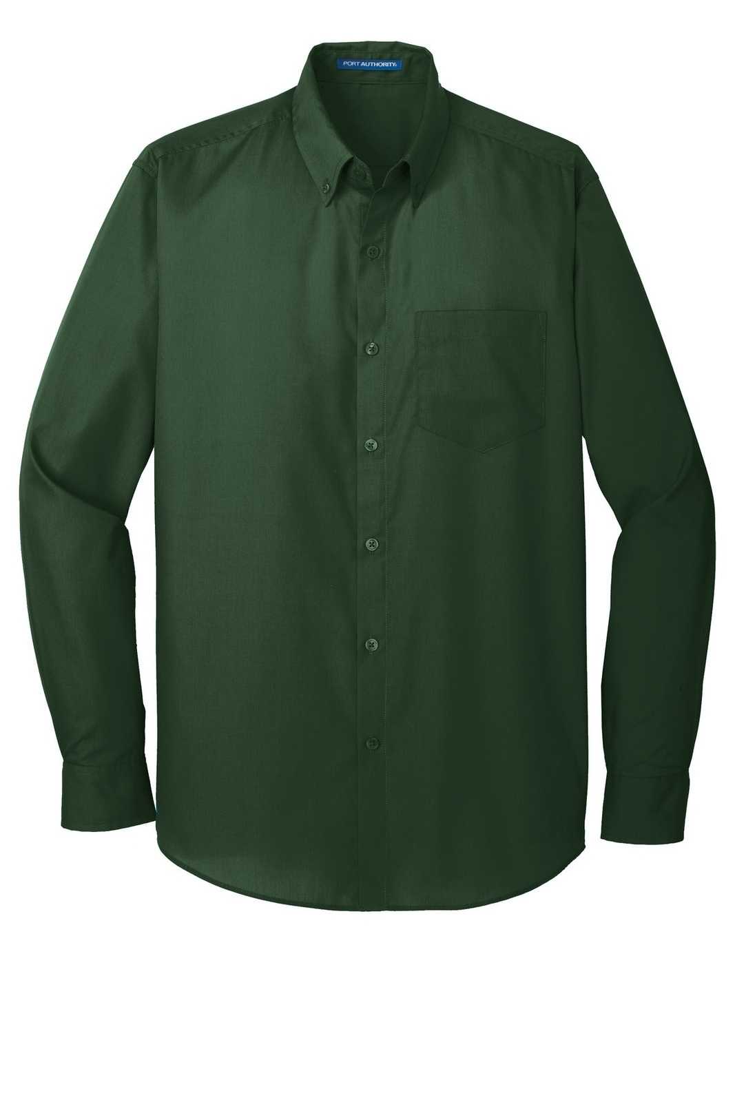 Port Authority W100 Long Sleeve Carefree Poplin Shirt - Deep Forest Green - HIT a Double - 5