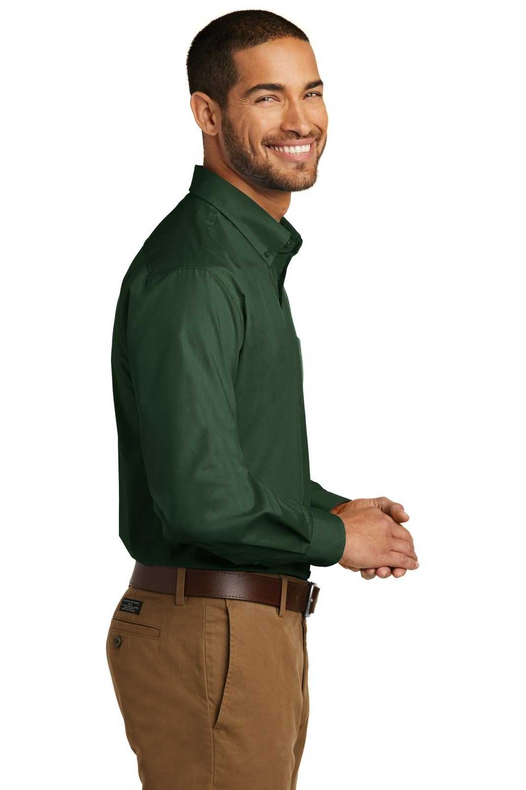 Port Authority W100 Long Sleeve Carefree Poplin Shirt - Deep Forest Green - HIT a Double - 3
