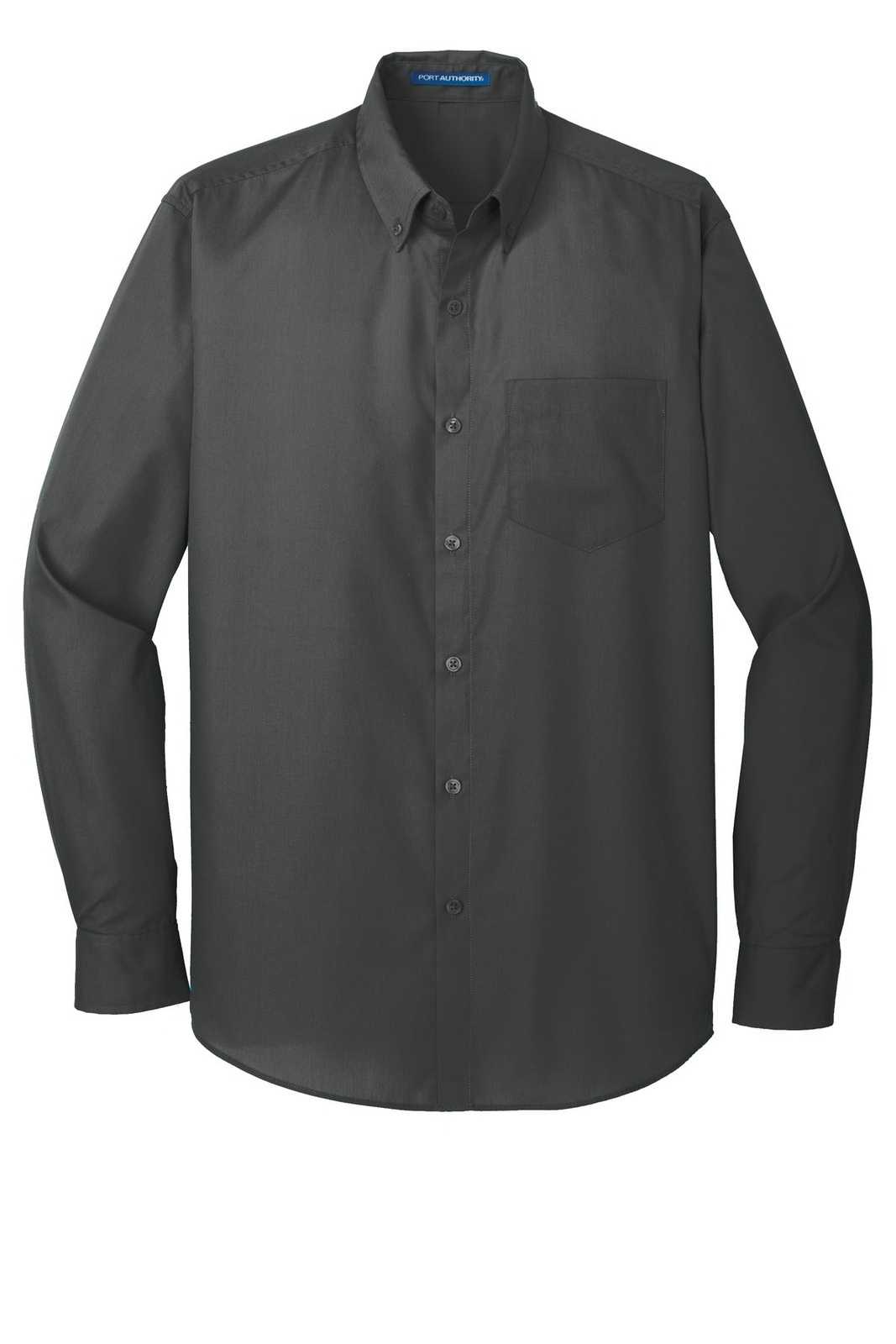 Port Authority W100 Long Sleeve Carefree Poplin Shirt - Graphite - HIT a Double - 5