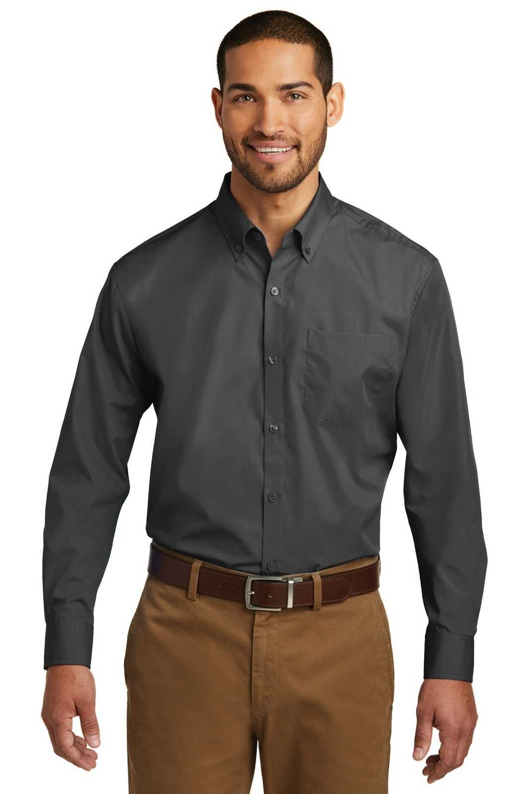 Port Authority W100 Long Sleeve Carefree Poplin Shirt - Graphite - HIT a Double - 1