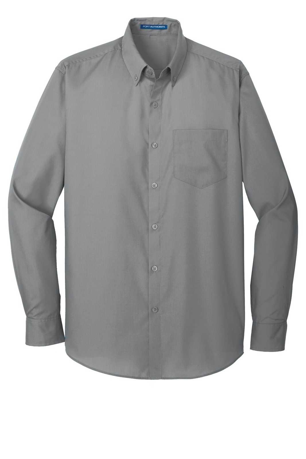 Port Authority W100 Long Sleeve Carefree Poplin Shirt - Gusty Gray - HIT a Double - 5
