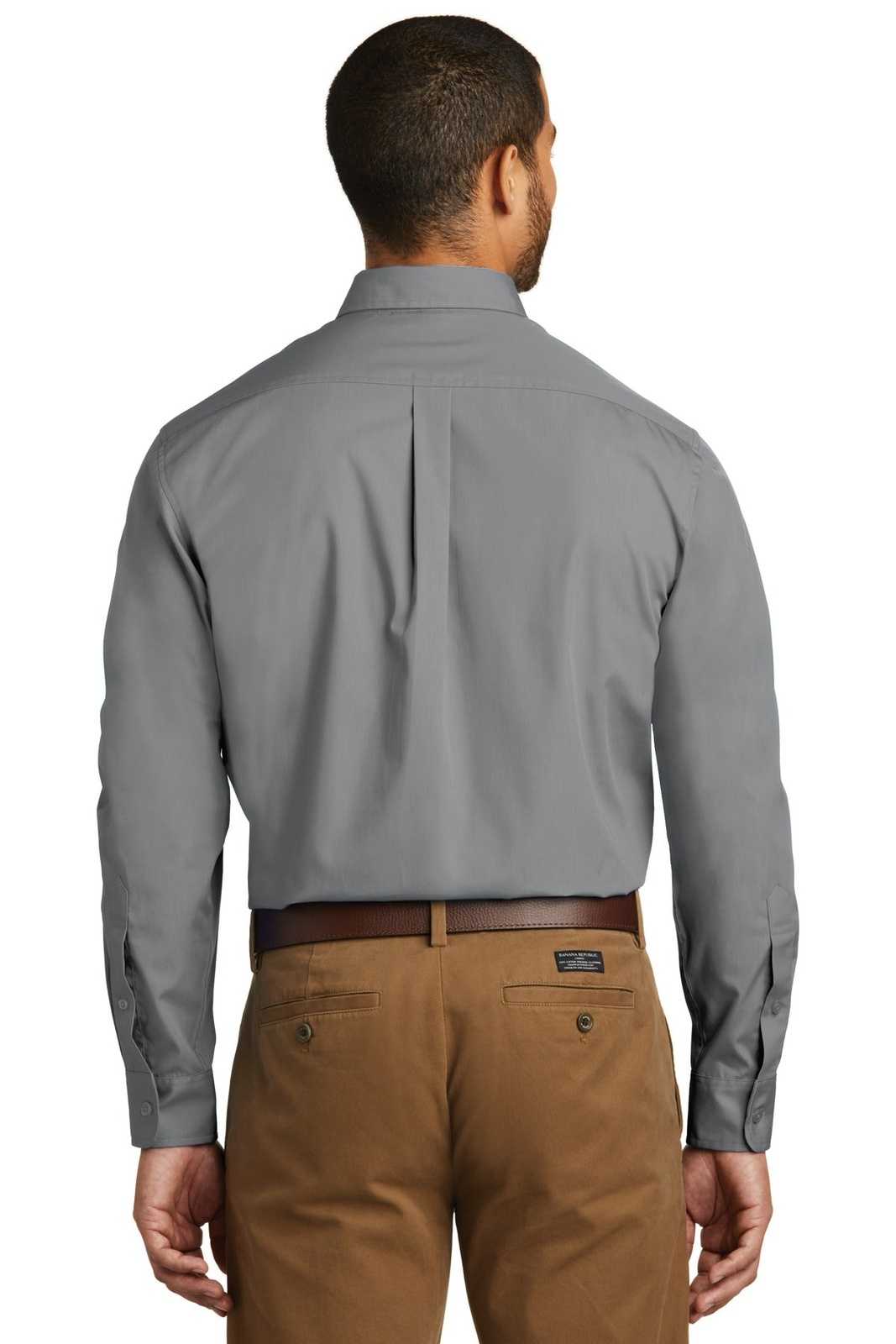 Port Authority W100 Long Sleeve Carefree Poplin Shirt - Gusty Gray - HIT a Double - 2