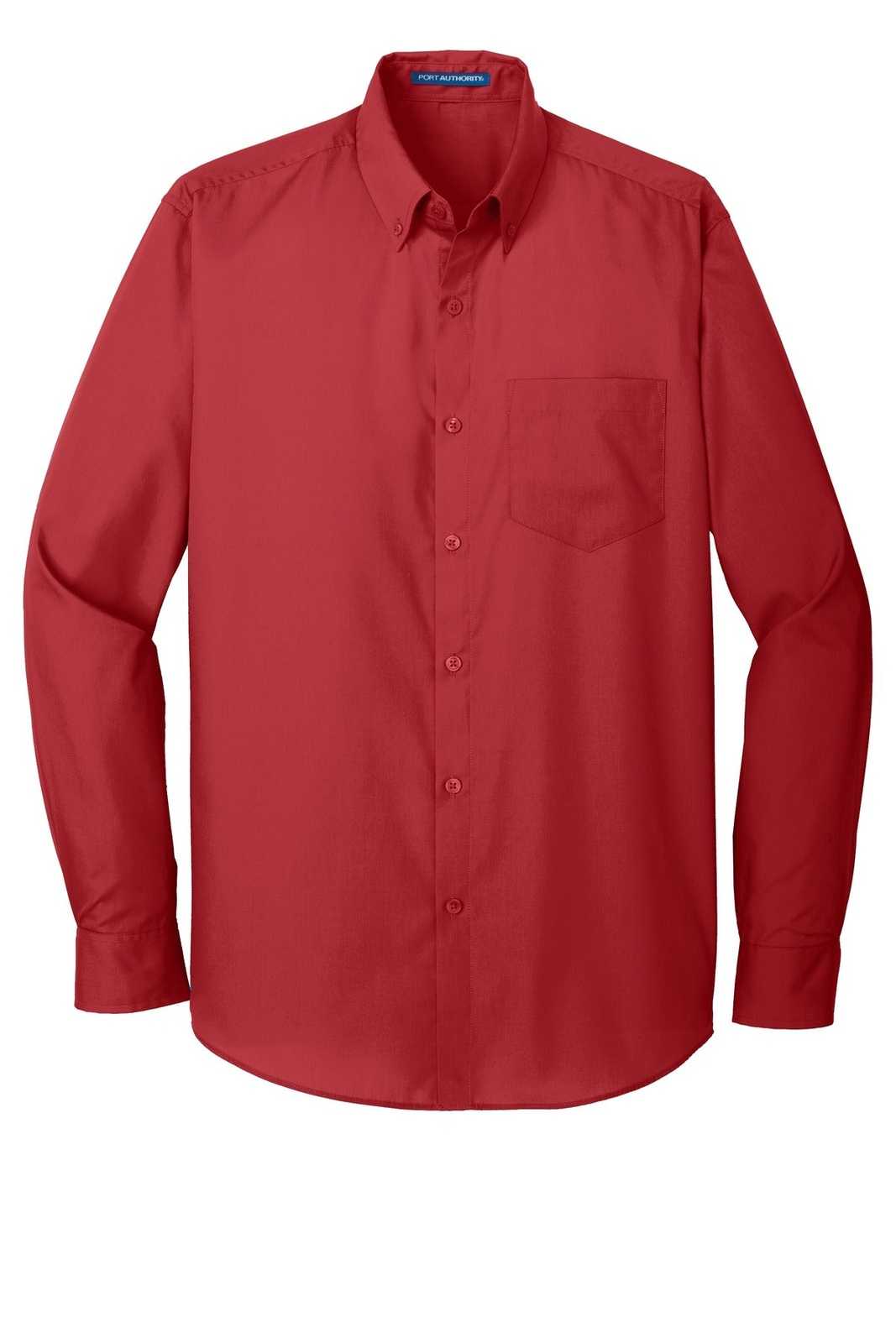 Port Authority W100 Long Sleeve Carefree Poplin Shirt - Rich Red - HIT a Double - 5