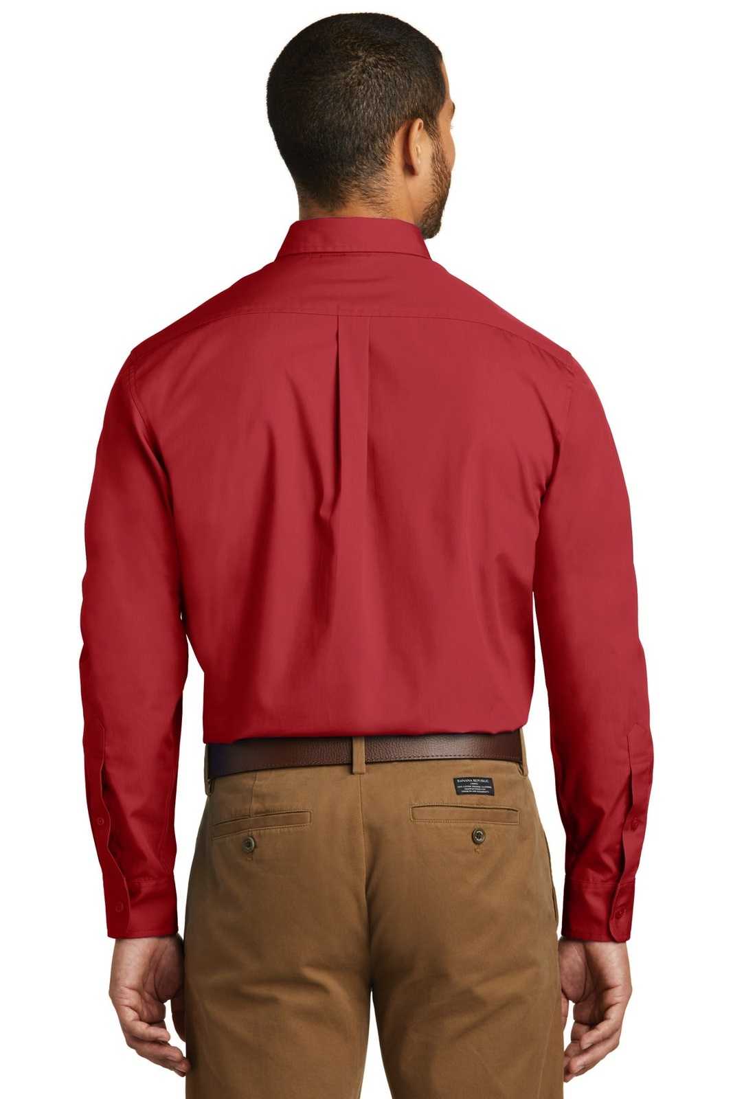 Port Authority W100 Long Sleeve Carefree Poplin Shirt - Rich Red - HIT a Double - 2