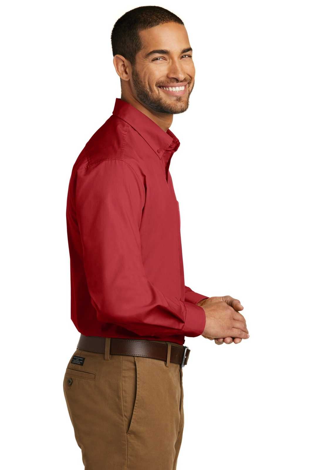 Port Authority W100 Long Sleeve Carefree Poplin Shirt - Rich Red - HIT a Double - 3