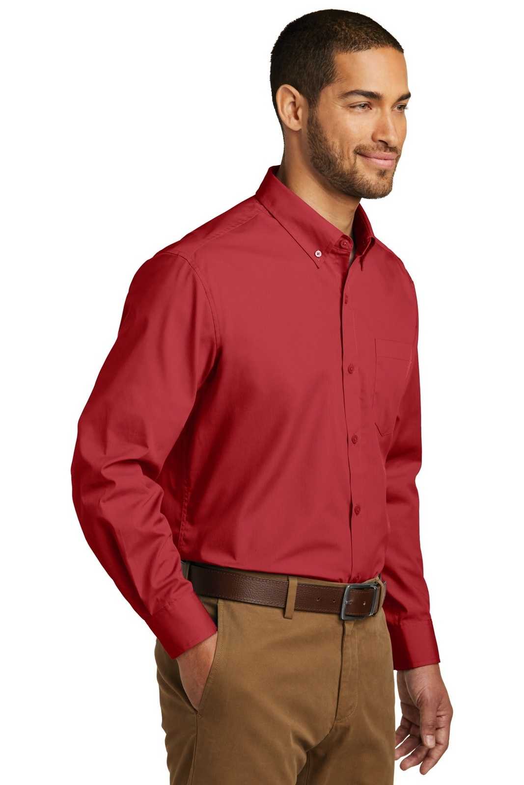 Port Authority W100 Long Sleeve Carefree Poplin Shirt - Rich Red - HIT a Double - 4