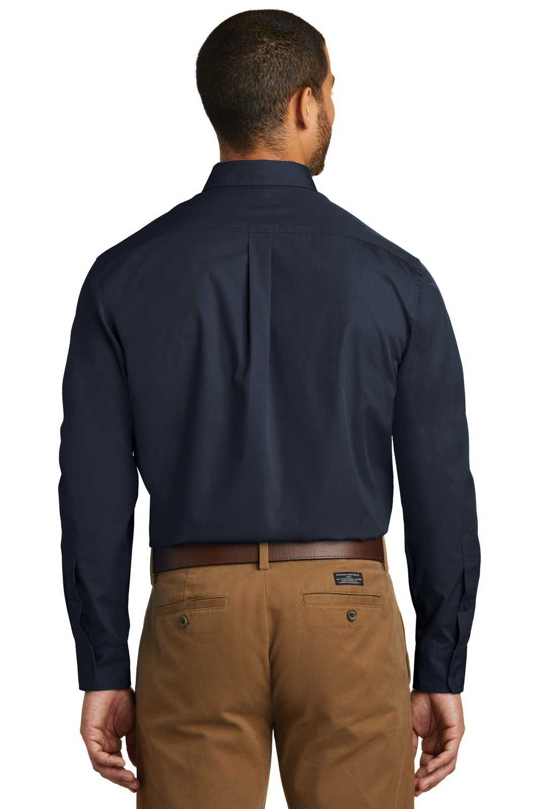 Port Authority W100 Long Sleeve Carefree Poplin Shirt - River Blue Navy - HIT a Double - 1