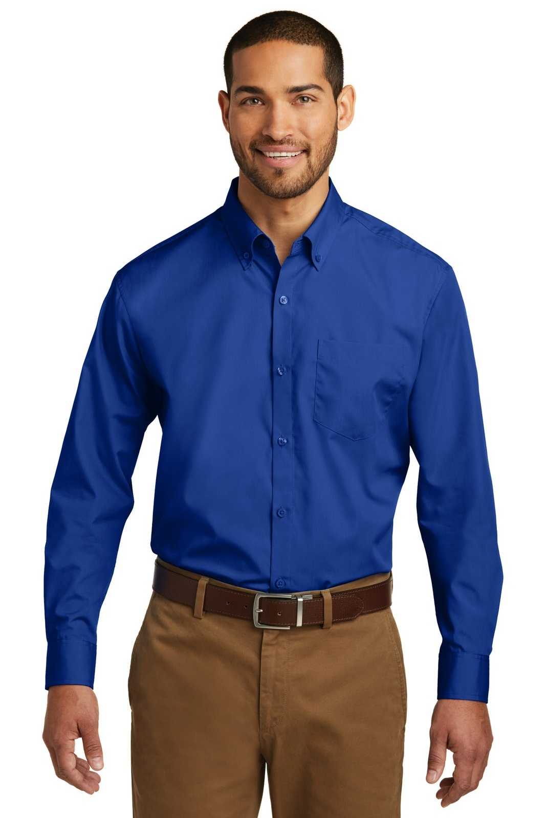Port Authority W100 Long Sleeve Carefree Poplin Shirt - True Royal - HIT a Double - 1