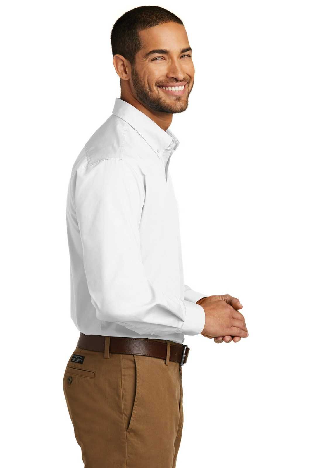 Port Authority W100 Long Sleeve Carefree Poplin Shirt - White - HIT a Double - 3