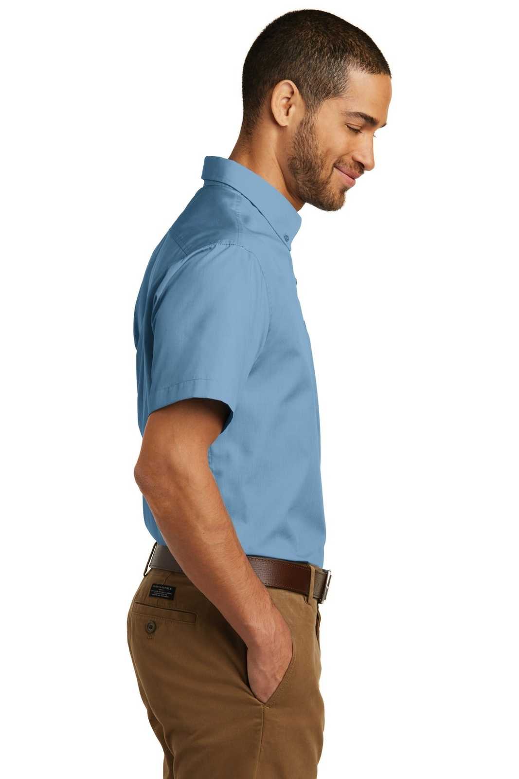 Port Authority W101 Short Sleeve Carefree Poplin Shirt - Carolina Blue - HIT a Double - 3