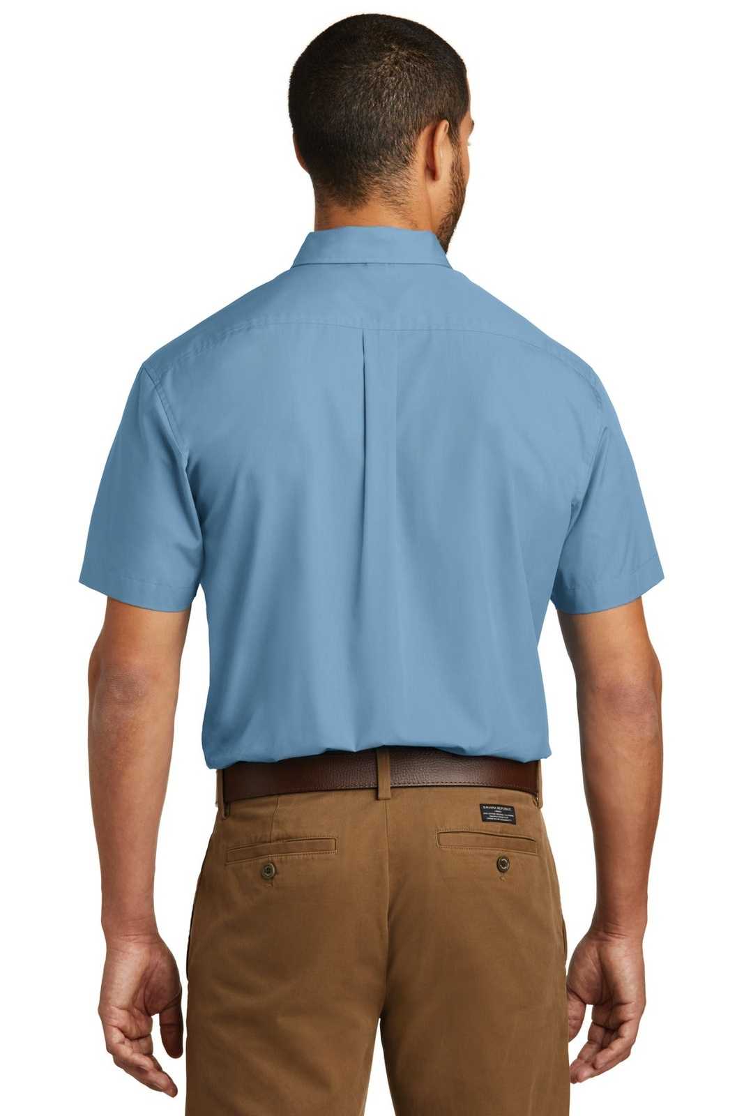Port Authority W101 Short Sleeve Carefree Poplin Shirt - Carolina Blue - HIT a Double - 2