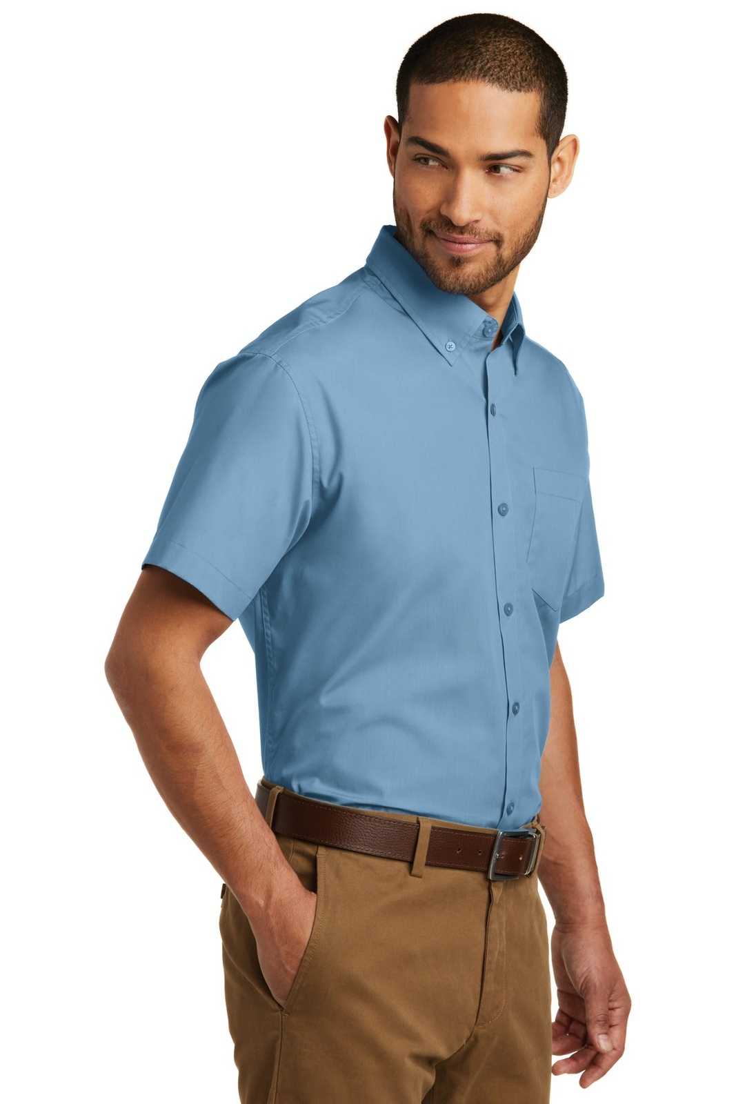 Port Authority W101 Short Sleeve Carefree Poplin Shirt - Carolina Blue - HIT a Double - 4