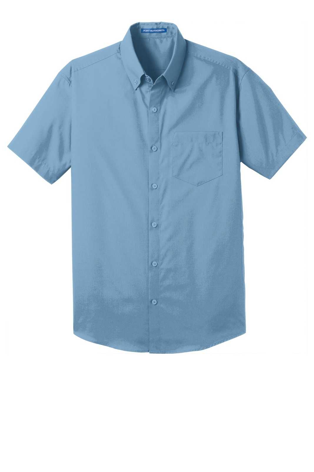 Port Authority W101 Short Sleeve Carefree Poplin Shirt - Carolina Blue - HIT a Double - 5