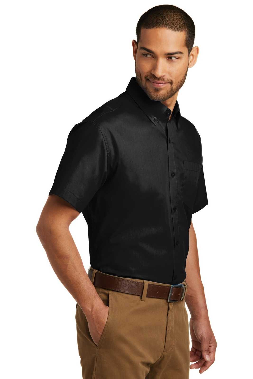 Port Authority W101 Short Sleeve Carefree Poplin Shirt - Deep Black - HIT a Double - 4