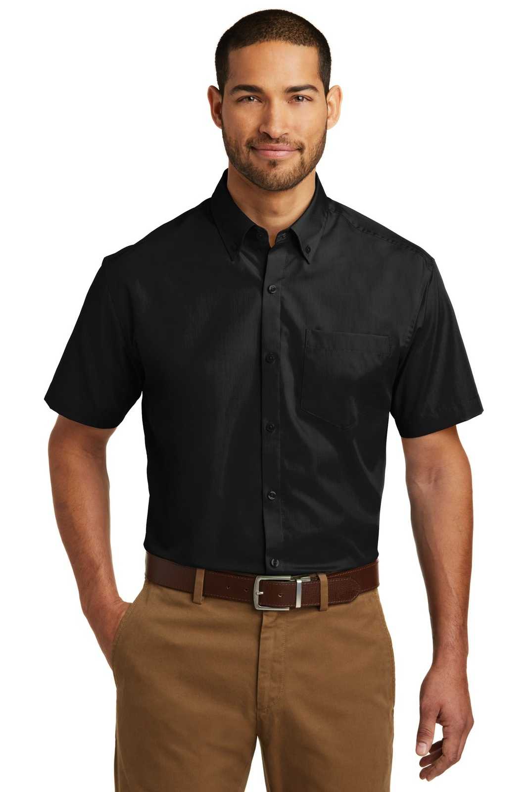 Port Authority W101 Short Sleeve Carefree Poplin Shirt - Deep Black - HIT a Double - 1