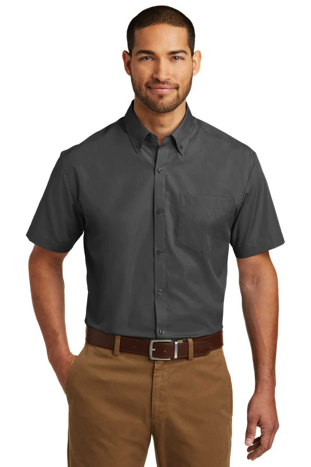 Port Authority W101 Short Sleeve Carefree Poplin Shirt - Graphite - HIT a Double - 1