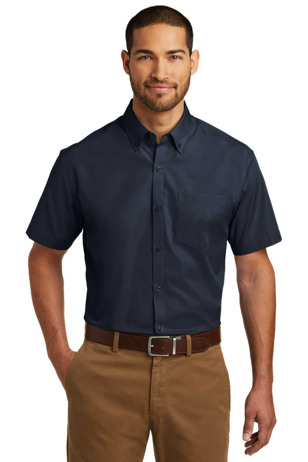 Port Authority W101 Short Sleeve Carefree Poplin Shirt - River Blue Navy - HIT a Double - 1