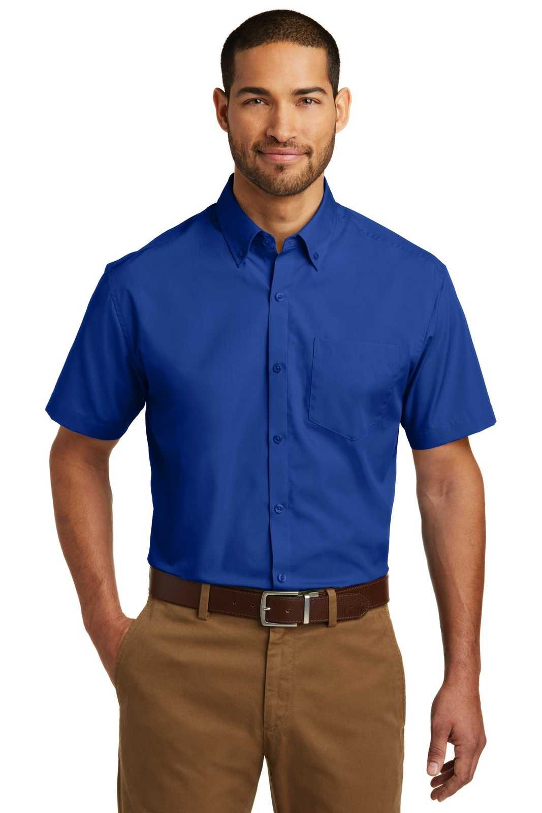 Port Authority W101 Short Sleeve Carefree Poplin Shirt - True Royal - HIT a Double - 1
