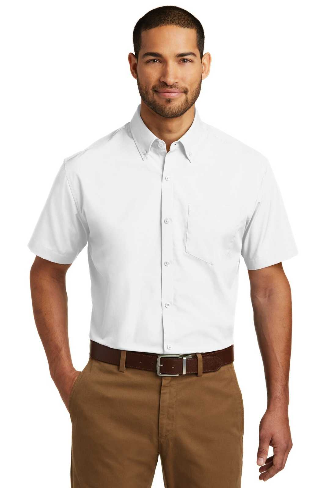 Port Authority W101 Short Sleeve Carefree Poplin Shirt - White - HIT a Double - 1