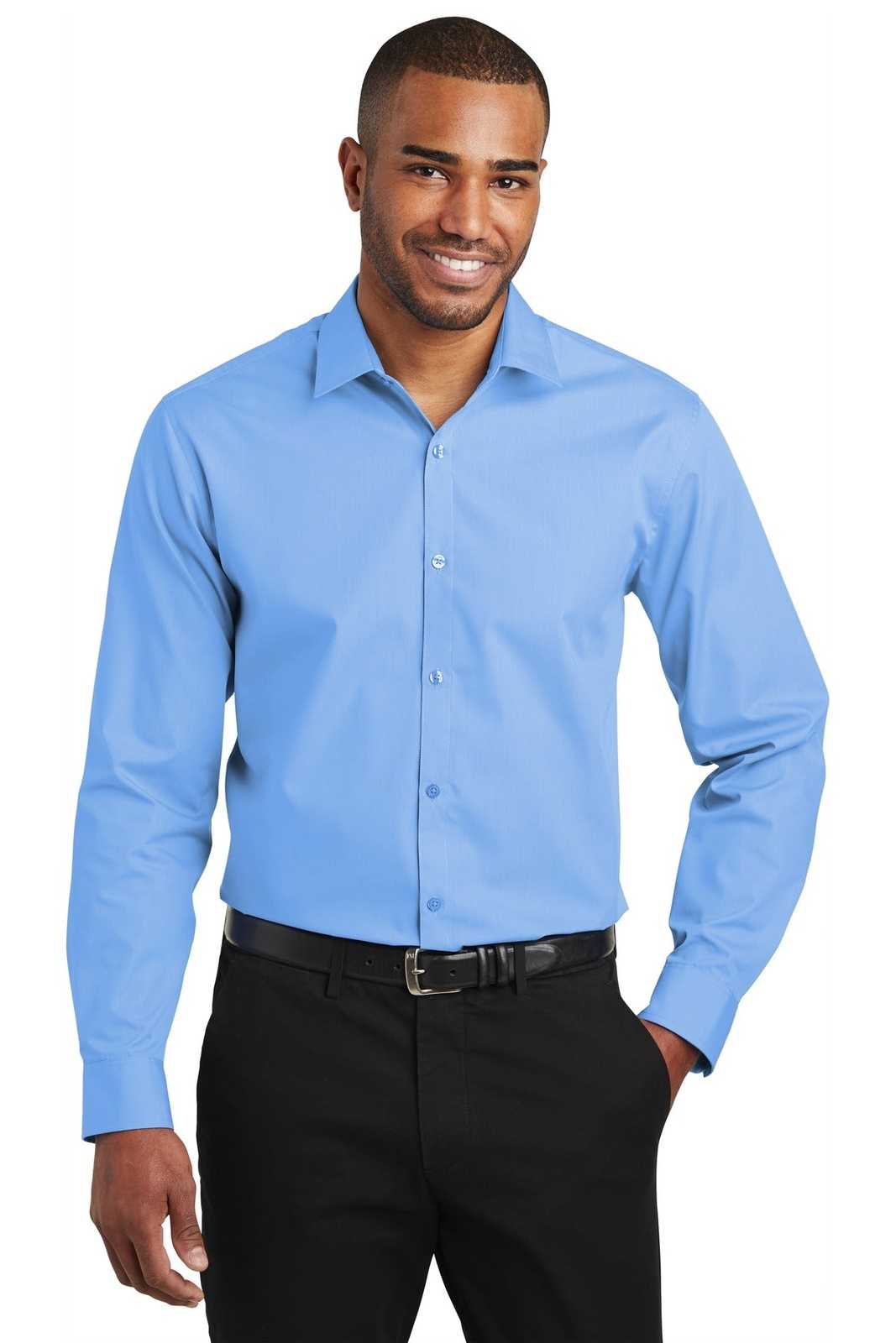Port Authority W103 Slim Fit Carefree Poplin Shirt - Carolina Blue - HIT a Double - 1
