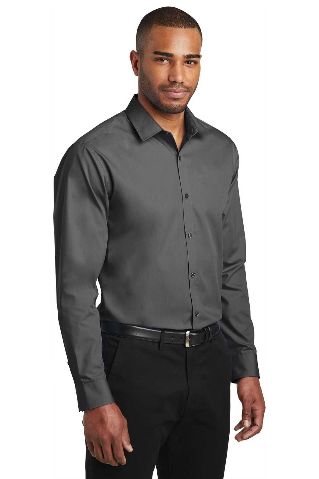 Port Authority W103 Slim Fit Carefree Poplin Shirt - Graphite - HIT a Double - 4