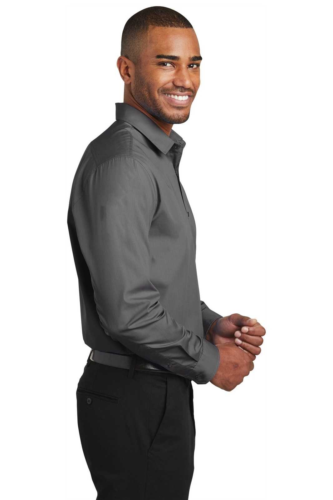 Port Authority W103 Slim Fit Carefree Poplin Shirt - Graphite - HIT a Double - 3