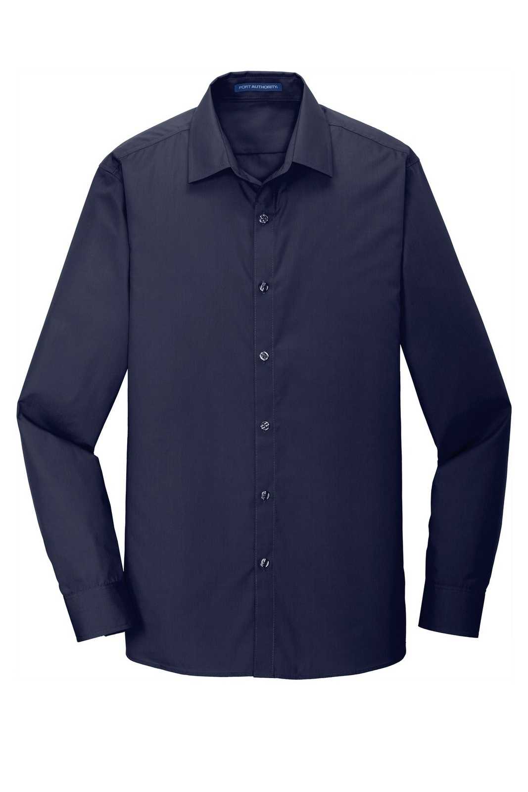 Port Authority W103 Slim Fit Carefree Poplin Shirt - River Blue Navy - HIT a Double - 5