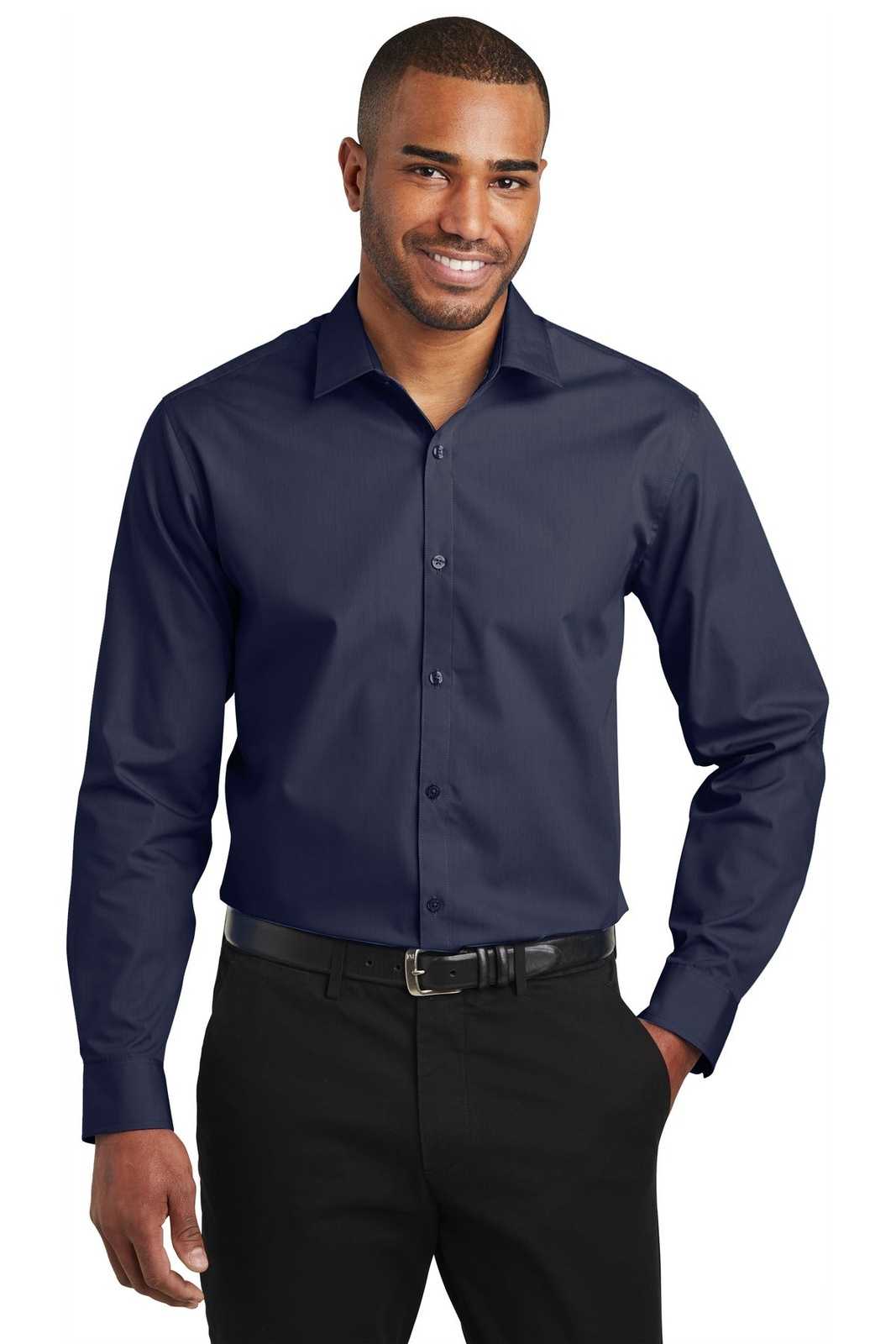 Port Authority W103 Slim Fit Carefree Poplin Shirt - River Blue Navy - HIT a Double - 1