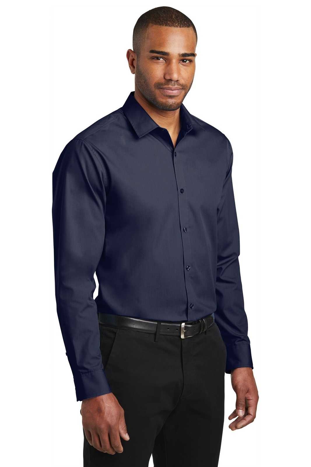 Port Authority W103 Slim Fit Carefree Poplin Shirt - River Blue Navy - HIT a Double - 4