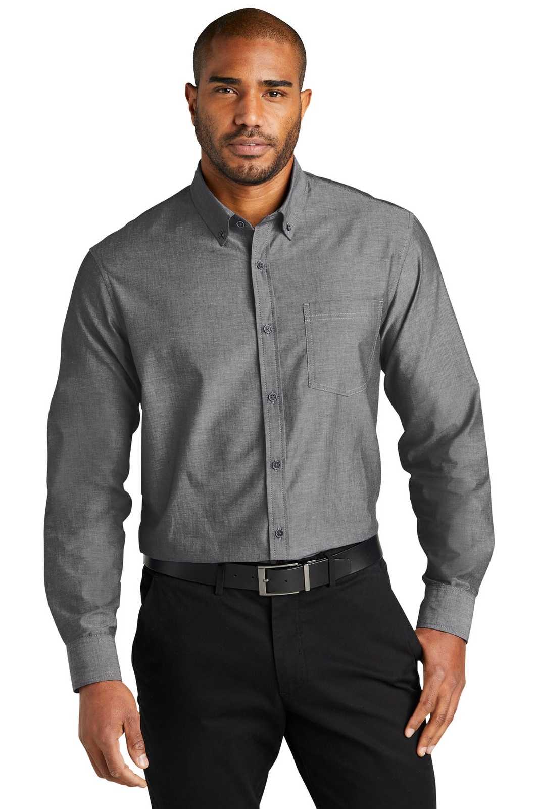 Port Authority W382 Long Sleeve Chambray Easy Care Shirt - Deep Black - HIT a Double - 1