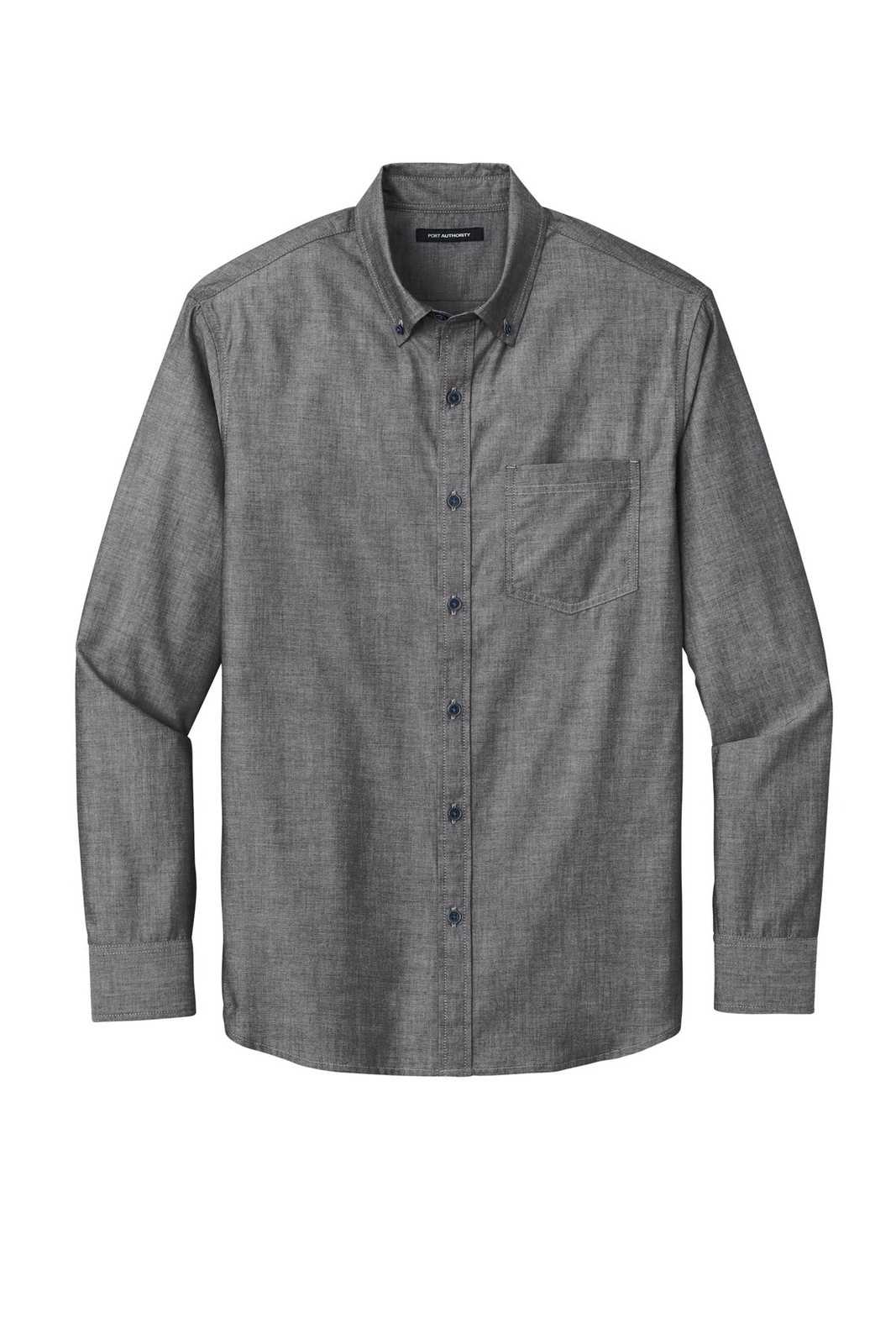 Port Authority W382 Long Sleeve Chambray Easy Care Shirt - Deep Black - HIT a Double - 1