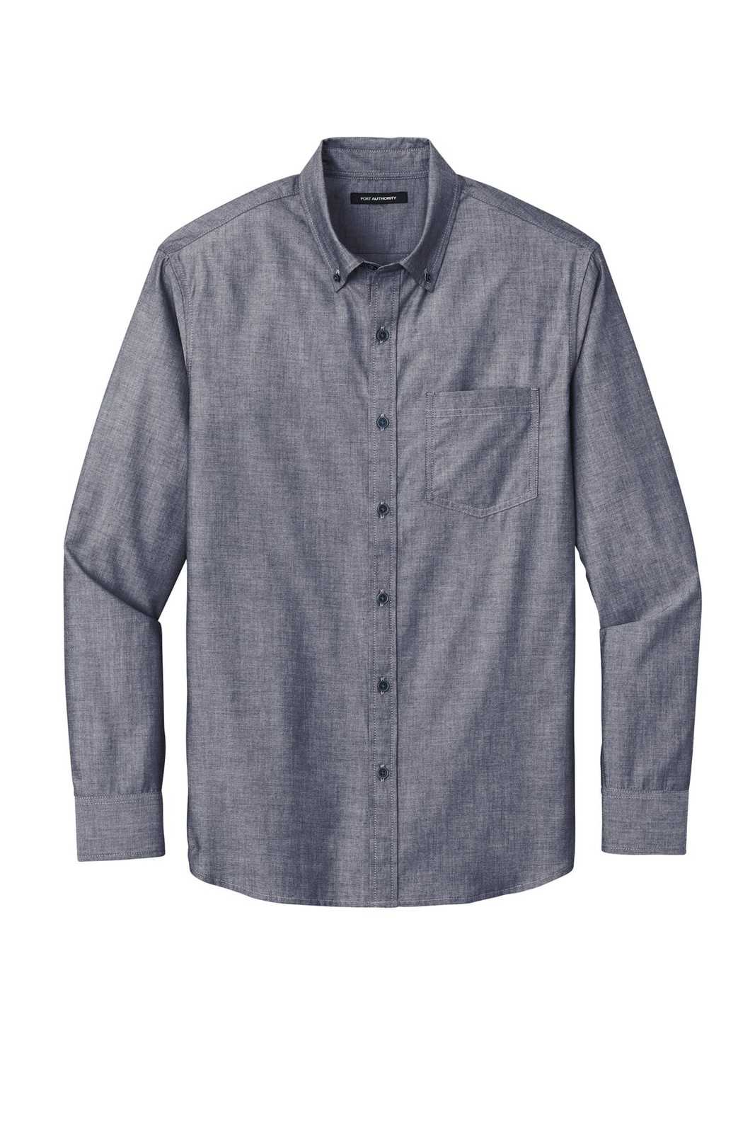 Port Authority W382 Long Sleeve Chambray Easy Care Shirt - Estate Blue - HIT a Double - 2