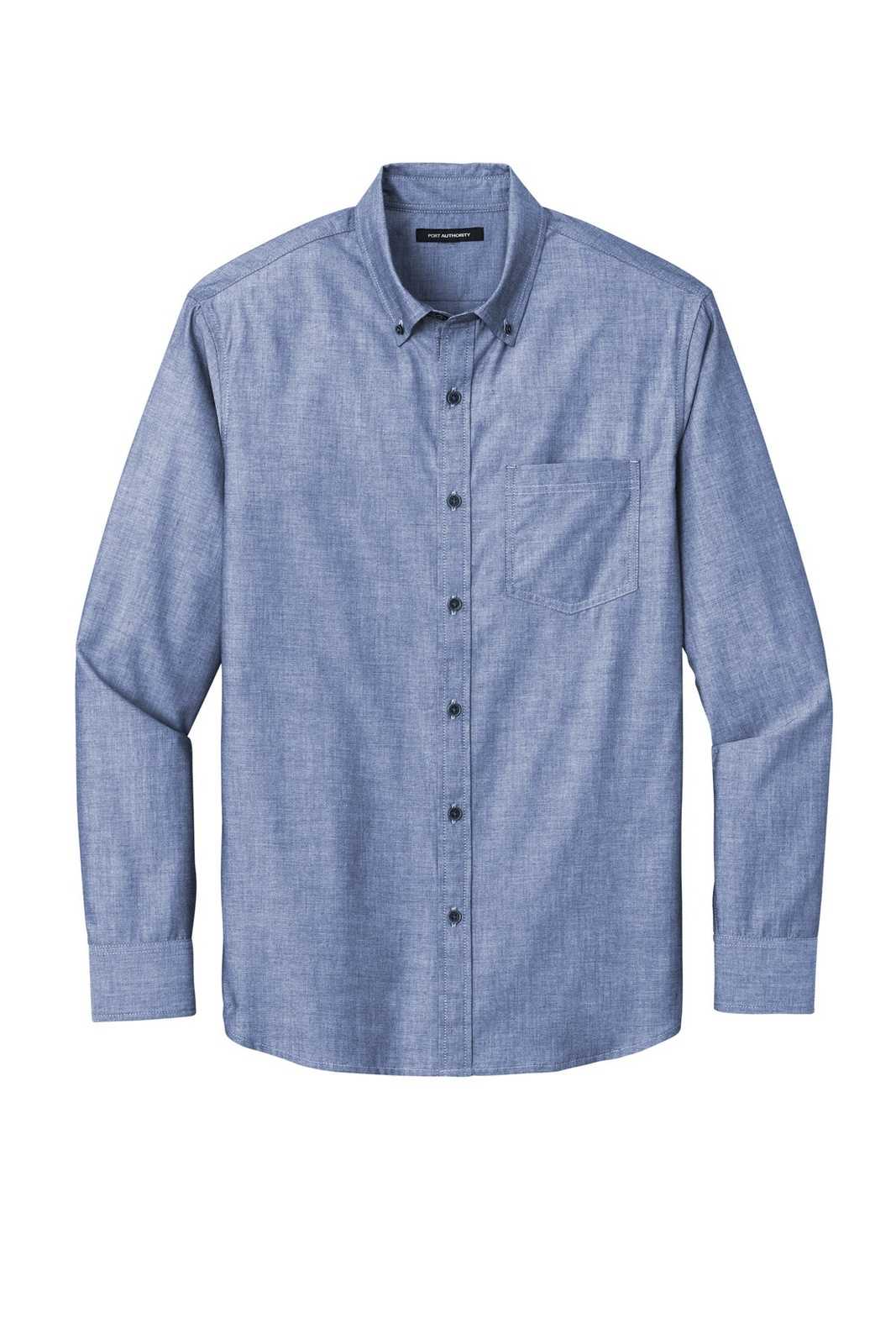 Port Authority W382 Long Sleeve Chambray Easy Care Shirt - Moonlight Blue - HIT a Double - 1