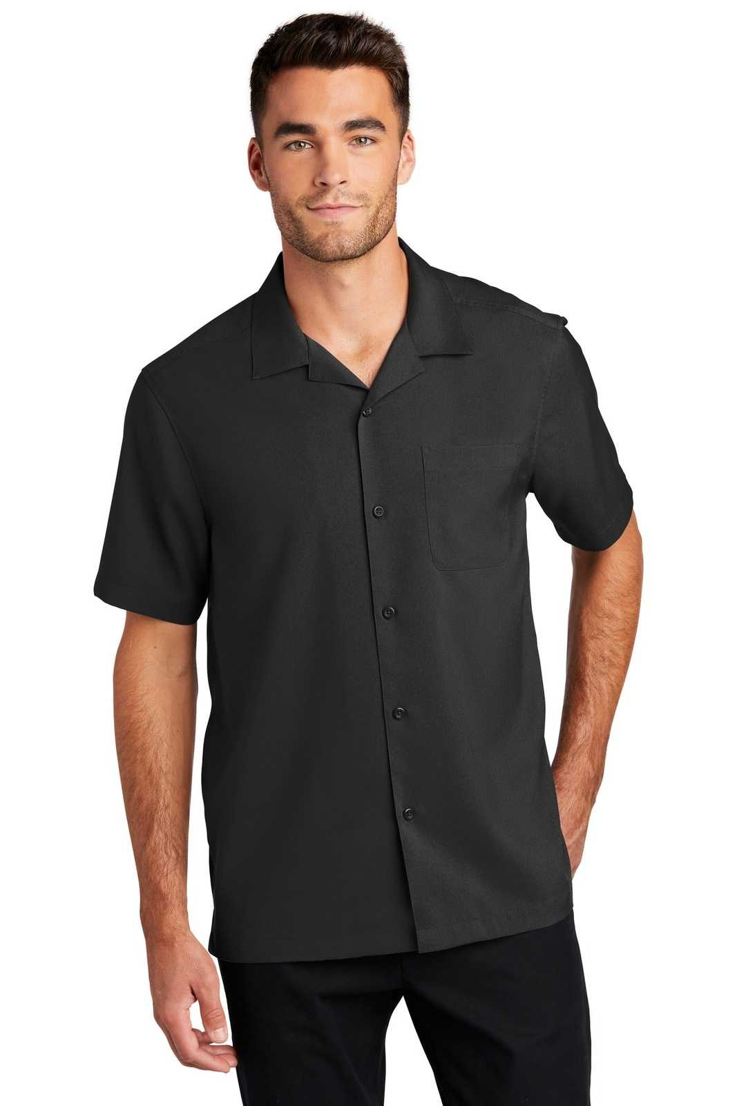 Port Authority W400 Short Sleeve Performance Staff Shirt - Black - HIT a Double - 1