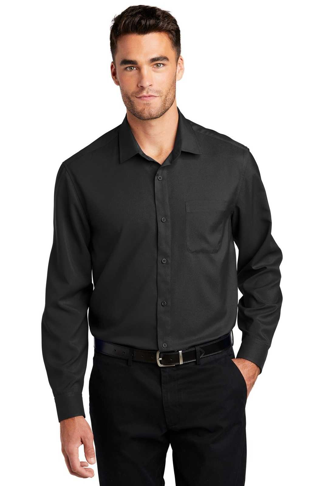 Port Authority W401 Long Sleeve Performance Staff Shirt - Black - HIT a Double - 1