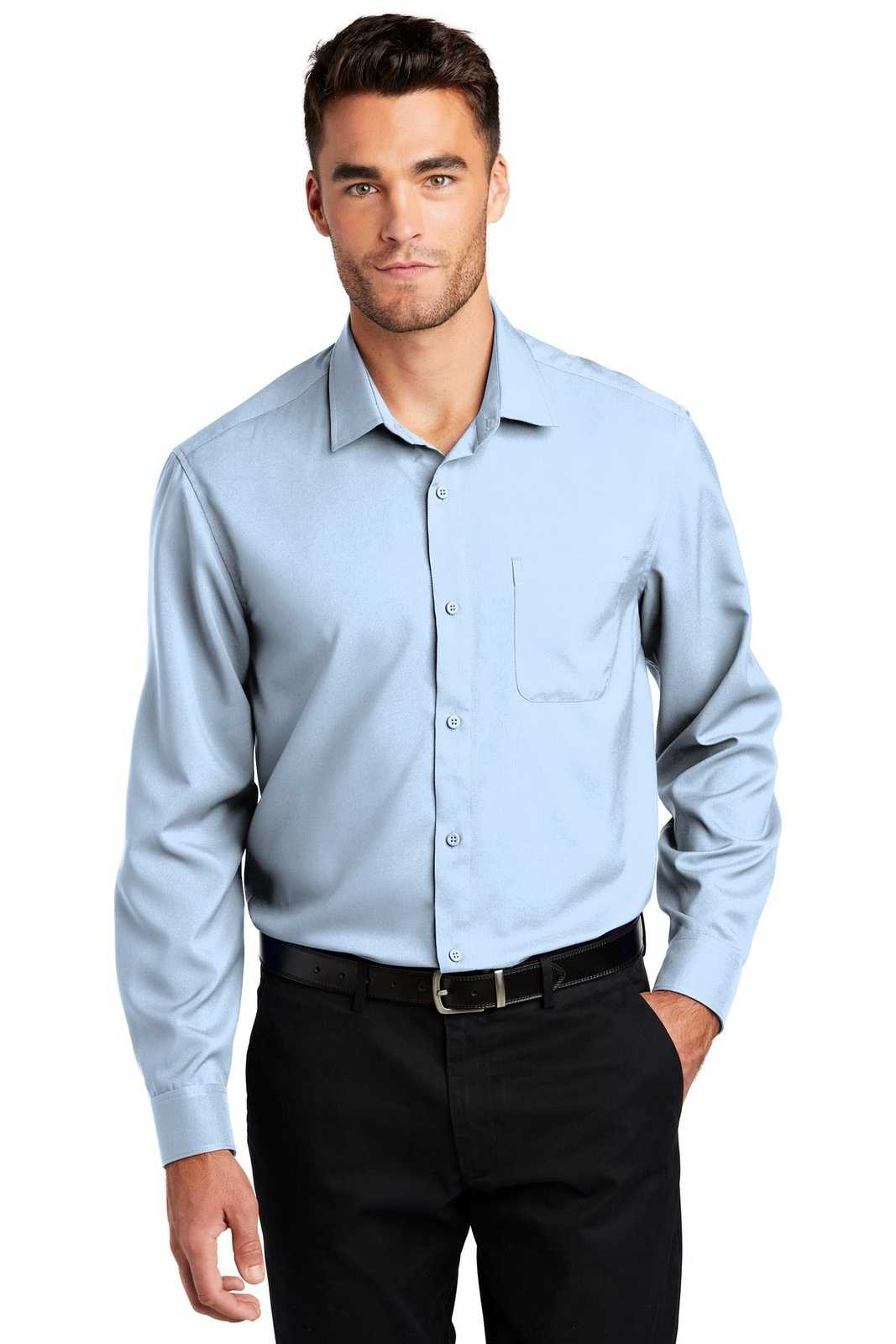 Port Authority W401 Long Sleeve Performance Staff Shirt - Cloud Blue - HIT a Double - 1